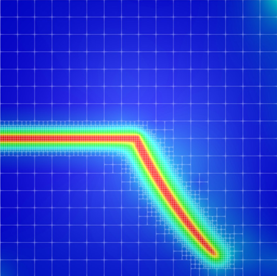 Enlarged view: Single-edge notched test specimen with multi-level-hp refinement